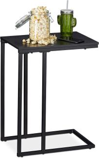 Relaxdays Beistelltisch, eckiger Seitentisch in C-Form, für Couch & Bett, Metall & Holz, HBT: 59,5 x 30 x 45 cm, schwarz
