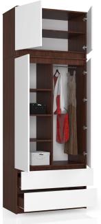 BDW Kleiderschrank 4 Türen, 4 Einlegeböden, Kleiderbügel, 2 Schubladen Kleiderschrank für das Schlafzimmer Wohnzimmer Diele 234x90x51cm (Venga/Weiß)