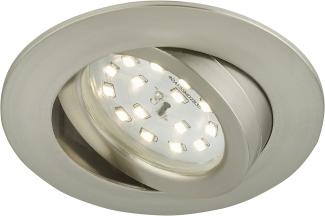 BRILONER - 1x LED Einbaustrahler 230V Flach, Deckenspots, LED Spots, Einbauspots LED, Einbauleuchten Decke, 68mm, Dimmbar, Schwenkbar, Warmweißes Licht, Matt-Nickel, 82x28 mm (DxH)