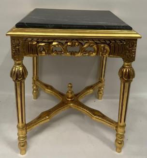 Casa Padrino Barock Beistelltisch Gold / Schwarz - Quadratischer Antik Stil Massivholz Tisch mit Marmorplatte - Wohnzimmer Möbel im Barockstil - Antik Stil Möbel - Barock Möbel