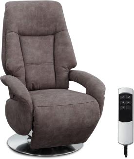 Cavadore TV-Sessel Edinburgh / Fernsehsessel mit elektrisch verstellbarer Relaxfunktion / 2 E-Motoren / 74 x 114 x 77 / Lederoptik: grau