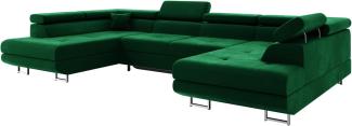 MEBLINI Schlafcouch mit Bettkasten - CARL - 338x203x55cm - Grau Samt - Ecksofa mit Schlaffunktion - Sofa mit Relaxfunktion und Kopfstützen - Couch U-Form - Eckcouch - Wohnlandschaft