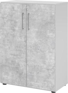 bümö® smart Aktenschrank abschließbar aus Holz | Büroschrank für Aktenordner | Büro Schrank System für Ordner | Flügeltürenschrank inkl. Einlegeböden (Grau-Beton, 3 Ordnerhöhen)