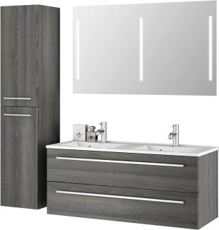 Sieper I Badmöbel Set Libato, Doppelwaschtisch mit Unterschrank 120 x 50 cm, Hochschrank und Badspiegel I Pinie Schwarz