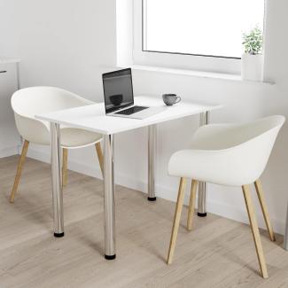120x60 | Esszimmertisch - Esstisch - Tisch mit Chrombeinen - Küchentisch - Bürotisch | Weiss