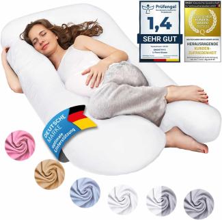 SMOOTHY Schwangerschaftskissen, Seitenschläferkissen, Lagerungskissen, Baby-Kissen & Stillkissen in U-Form mit abnehmbarem & waschbarem Bezug aus 100% Baumwolle (Junior XL, 120 x 70 cm, Weiß)