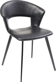 Kare Design Stuhl Reunion, moderner Schwarzer Esszimmerstuhl ohne Armlehnen mit Ziernaht, mit Gebogener Rückenlehne und Metallfüßen, (H/B/T) 77x57x52cm