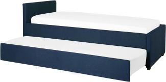 Tagesbett ausziehbar Polsterbezug marineblau Leinenoptik Lattenrost 90 x 200 cm MARMANDE