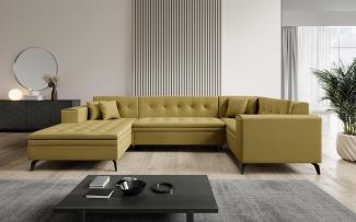 Designer Sofa Neola mit Schlaffunktion Stoff Senf Links