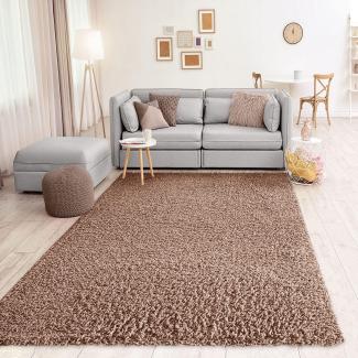 VIMODA Prime Shaggy Teppich Hochflor Langflor Teppiche Modern Einfarbig Nougat Hellbraun, Maße:150 cm Quadrat
