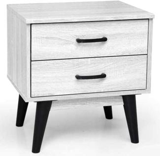 BAKAJI Nachttisch mit 2 Schubladen, modernes Design aus weißem Holz, Holzwerkstoff, Medium