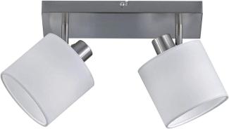 LED Deckenstrahler 2 flammig Silber matt mit Stoffschirmen in Weiß