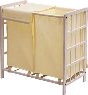 Wäschesammler HWC-B60, Laundry Wäschebox Wäschekorb, Massiv-Holz 2 Fächer 60x60x33cm 68l ~ shabby weiß, Bezug creme