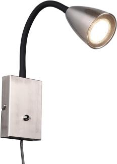 Flexible LED Leselampe, Wandleuchte mit & ohne Stecker, Silber matt