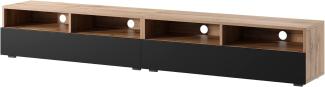 Selsey REDNAW - TV-Schrank/modernes TV-Board für Wohnzimmer, stehend/hängend, 200 cm breit (Wotan Eiche Matt/Schwarz Hochglanz ohne LED)