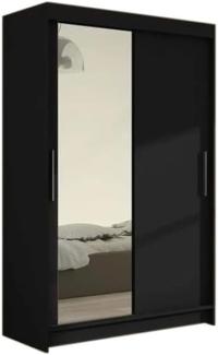 Schwebetürenschrank FLORIA VI mit Spiegel, 120x200x58, schwarz matt