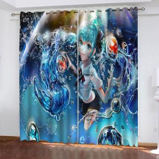 Fgolphd Verdunkelungsvorhang-Set 3D-Druck Anime Cartoons Hatsune Miku Vorhänge Für Kinderzimmer Schiebegardine Blickdicht Für Dekoration Wohnzimmer Esszimmer (150×166(BxH),9)
