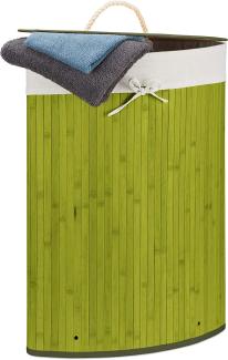 Relaxdays grün Eckwäschekorb, Faltbare Wäschebox 60 l, platzsparend, Wäschesack Baumwolle, HBT 65 x 49,5 x 37 cm