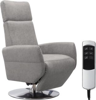 Cavadore TV-Sessel Cobra / Fernsehsessel mit 2 E-Motoren und Akku / Relaxfunktion, Liegefunktion / Ergonomie M / 71 x 110 x 82 / Lederoptik Hellgrau