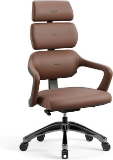 Diablo Bürostuhl Ergonomisch V-Modular | Schreibtischstuhl mit Verstellbarer Rücken, Sitz und Rückenlehne, Abnehmbare Kopfstütze | Öko-Leder Chefsessel für Büro, Home Office | Braun