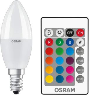 OSRAM STAR+ RGBW LED Lampe mit E14 Sockel, RGB-Farben per Fernbedienung änderbar, 5. 5W, Kerzenform, Ersatz für 40W-Glühbirne, matt, LED Retrofit RGBW lamps with remote control, Einzelpack