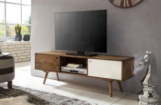 Wohnling TV Lowboard 140 cm Massiv-Holz Sheesham Landhaus 2 Türen & Fach, braun/weiß