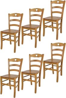 Tommychairs - 6er Set Stühle Cuore für Küche und Esszimmer, Robuste Struktur aus Buchenholz in der Farbe Eichenholz lackiert und Sitzfläche aus Holz