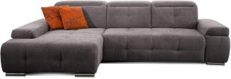 CAVADORE Schlafsofa Mistrel mit Longchair XL links / Große Eck-Couch im modernen Design / Mit Bettfunktion / Inkl. verstellbare Kopfteile / Wellenunterfederung / 273 x 77 x 173 cm(B x H x T) / Grau