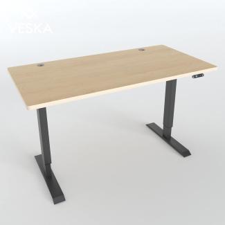Höhenverstellbarer Schreibtisch (140 x 70 cm) - Sitz- & Stehpult - Bürotisch Elektrisch Höhenverstellbar mit Touchscreen & Stahlfüßen (Anthrazit/Bambus)