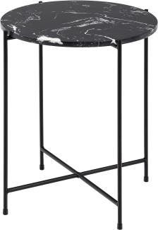 AC Design Furniture Agnar runder Beistelltisch in schwarzer Marmor-Steinoptik mit schwarzen Metallbeinen, Wohnzimmer Beistelltisch Marmor Exklusive Optik, Kleinzimmermöbel, Wohnzimmermöbel Marmor