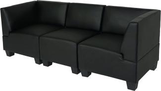 Modular 3-Sitzer Sofa Couch Lyon, Kunstleder ~ schwarz, hohe Armlehnen