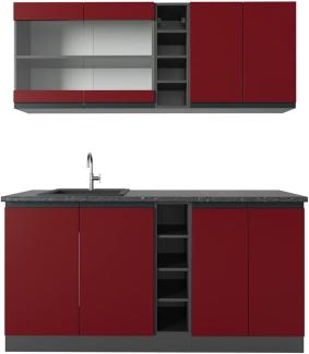 Vicco Küchenzeile Küchenblock Einbauküche R-Line J-Shape 160 cm modern Küchenschränke Küchenmöbel (Anthrazit-Rot)