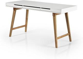 'Anneke' Schreibtisch, Massivholz, weiß matt Lack und Massivholz, 75 x 58 x 140 cm