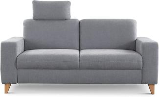 CAVADORE 2,5-Sitzer Sofa Lotta / Skandinavische 2,5er-Couch mit Federkern, Kopfstütze und Holzfüßen / 183 x 88 x 88 / Webstoff, Hellgrau