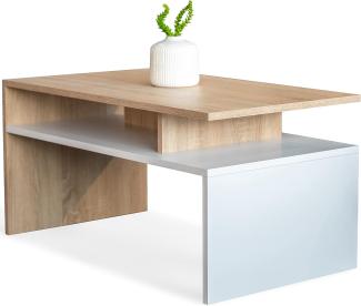 Weiß/Sonoma glänzender Couchtisch für das Wohnzimmer - modernistischer Look, minimalistischer Stil - Betonelement glänzender Couchtisch