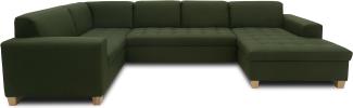 DOMO. collection Sugar Wohnlandschaft, Sofa, Couch, Polstergarnitur, Moderne U-Form, grün, 162 x 333 x 199 cm
