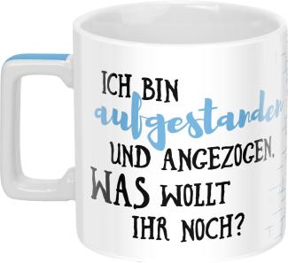 Sheepworld Tasse mit Spruch "Aufgestanden" | Sheepworld Wortheld-Tasse, Porzellan, 45 cl, Mehrfarbig | Tasse lustig, Sprüche-Tasse | 47770