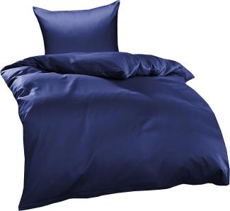 Mako Interlock Jersey Bettwäsche "Ina" uni/einfarbig dunkelblau Garnitur 135x200 + 80x80 von Bettwaesche-mit-Stil