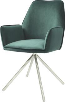 Esszimmerstuhl HWC-G67, Küchenstuhl Stuhl mit Armlehne, drehbar Auto-Position, Samt ~ grün, Edelstahl