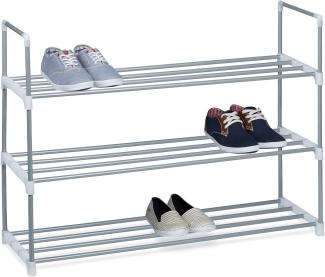 Relaxdays Schuhregal Stecksystem, 3 Ebenen, für 12 Paar Schuhe, HxBxT: 70 x 90 x 31 cm, Schuhständer Metall, silber/weiß