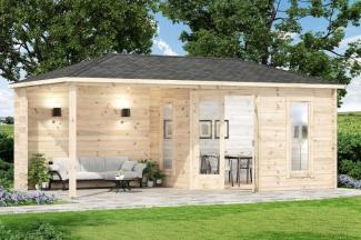 Alpholz 5-Eck Gartenhaus Liwa Gartenhaus aus Holz Holzhaus mit 40 mm Wandstärke inklusive Terrasse Blockbohlenhaus mit Montagematerial