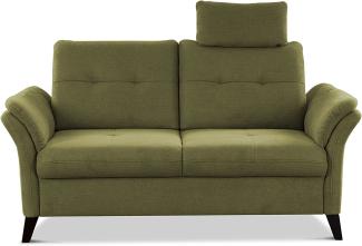 CAVADORE 2er Sofa Grönland / Skandinavische 2-Sitzer-Couch mit Federkern, Sitztiefenverstellung + Kopfstütze / 173 x 90 x 102 / Flachgewebe, Grün