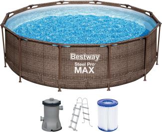BESTWAY 56709 Steel Pro Max Frame Pool Set rund Filterpumpe Leiter braun 366x100