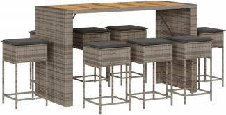 9-tlg. Gartenbar-Set mit Kissen Grau Poly Rattan 3261520