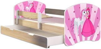 Kinderbett Jugendbett mit einer Schublade und Matratze Sonoma mit Rausfallschutz Lattenrost ACMA II 140x70 160x80 180x80 (08 Princess, 140x70 + Bettkasten)