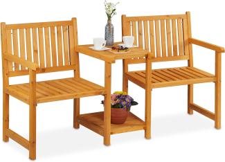 Relaxdays Gartenbank mit integriertem Tisch, 2-Sitzer, robuste Holz Sitzbank, Garten & Balkon, HBT: 86x161x61 cm, Natur, 100%