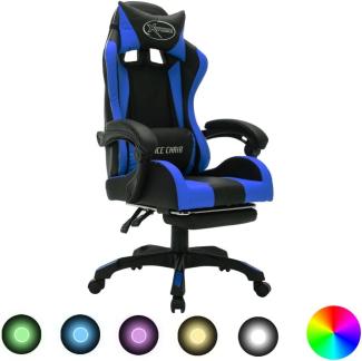 vidaXL Gaming Stuhl mit RGB LED-Leuchten Fußstütze Höhenverstellbar Chefsessel Bürostuhl Drehstuhl Schreibtischstuhl Sportsitz Racing Blau Schwarz Kunstleder