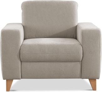 CAVADORE Sessel Lotta / Skandinavischer Polstersessel mit Federkern und Holzfüßen / 98 x 88 x 88 / Webstoff, Creme