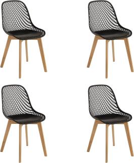 Baroni Home Moderner Stuhl mit Holzbeinen, ergonomischer Bürostuhl mit geschnitzter Textur, Esszimmerstuhl max. 130 kg, 48x43x84 cm, Schwarz, 4 Stücke