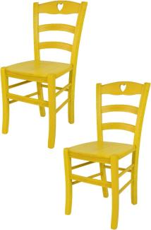 Tommychairs - 2er Set Stühle Cuore für Küche und Esszimmer, Robuste Struktur aus Buchenholz, in Anilinfarbe Gelb lackiert und Sitzfläche aus Holz